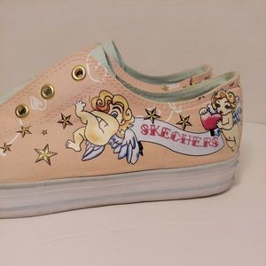 RARE Pink Skechers sz 9 Angel Stars Spell-out Slip On